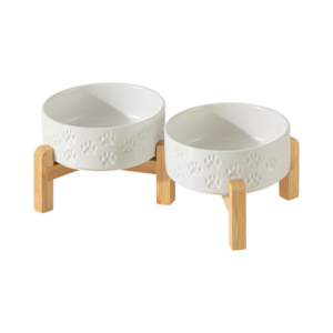 White Elevated Ceramic Dog Bowl Set
