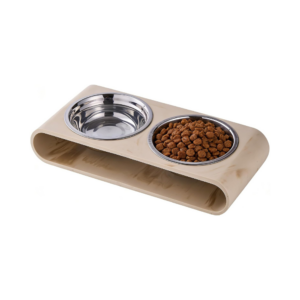 Beige Marble Elevated Dog Bowls Set