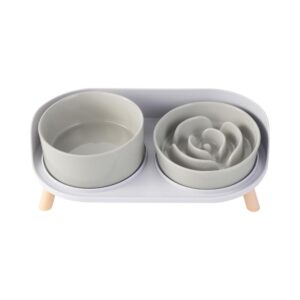 Grey Elevated Slow Feeder Dog Bowls
