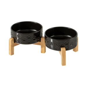 Black Elevated Ceramic Dog Bowl Set