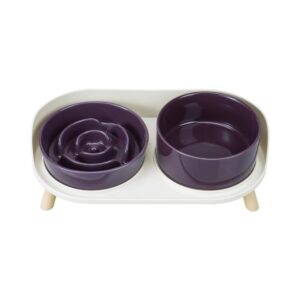Purple Elevated Slow Feeder Dog Bowls