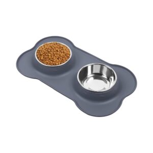 Grey Non-Slip Stainless Steel Feeding Bowls