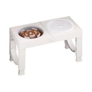 White Adjustable Elevated Dog Bowl Stand